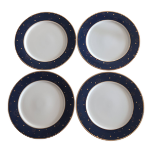 Set of 4 Sakura Star Light Dinner Plates Blue Gold 2000 Y2k Hallmark Home Collection