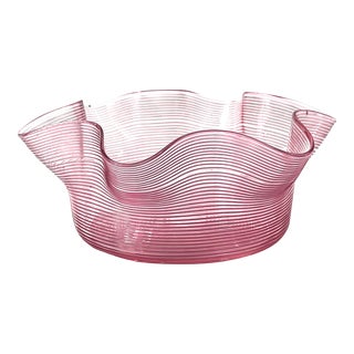 Vintage Pink Swirl Art Glass Bowl For Sale