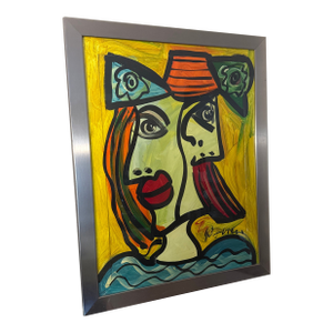 1970s Abstract Peter Keil Original Oil on Foam Board Framed Painting