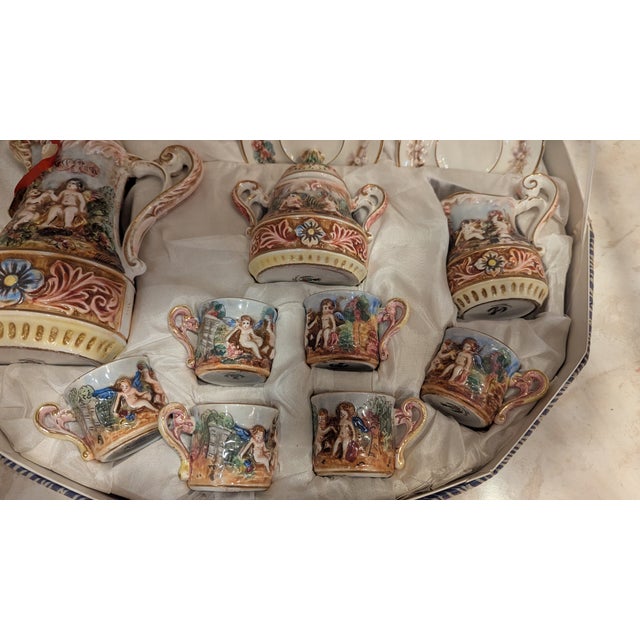 Cream Mid 20th Century Capodimonte Chocolate Demitese Set For Sale - Image 8 of 14