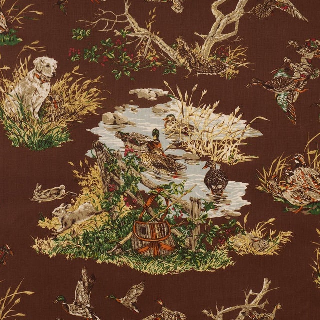 SAMPLE - Schumacher Dog & Duck Fabric In Brown For Sale