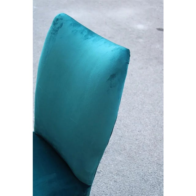 Wood Set of Italian Petrol Green Velvet Lounge Chairs, 1950s For Sale - Image 7 of 9