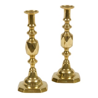 Brass Queen of Diamonds Candlesticks-a Pair For Sale