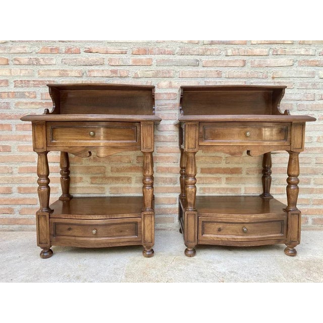 Mid-Century Spanish Wood Nightstands, Set of 2 For Sale - Image 4 of 14