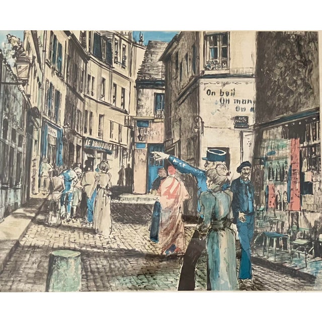 Dark Gray 1930s Parisian Street Scene, Artists Proof by Etienne Julia. Signed & Framed For Sale - Image 8 of 13