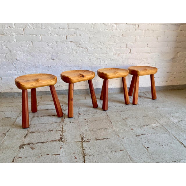 Primitive Style Tripod Stools, 1960s, Set of 4 For Sale - Image 4 of 18