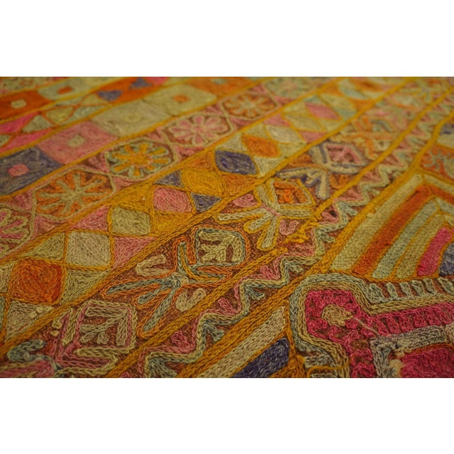 1970s Orange Geometric Vintage Marsh Arab Embroidery Rug 5' 3'' X 8' Knotted Wool Carpet For Sale - Image 4 of 13