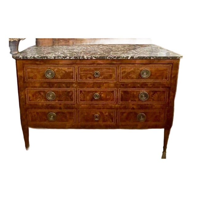19th C. French Transitional Walnut Inlaid Commode For Sale