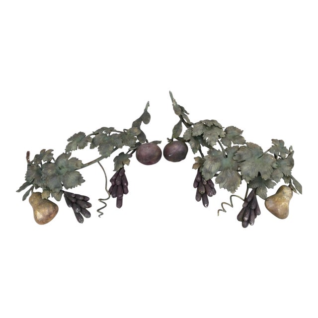 Wrought Iron Fruit and Leaf Fragments - A Pair For Sale