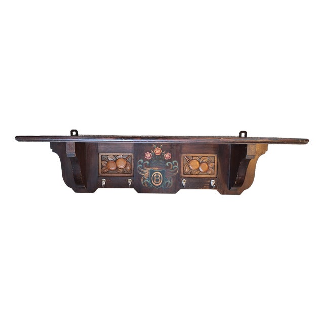 Antique German Art Nouveau Handcrafted Wall-Mounted Coat Rack, 1900s For Sale