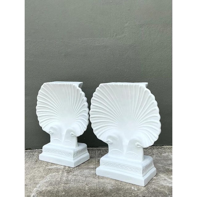 Vintage Cast Fiber Concrete Clam Shall Table Pedestals - Set of 2 For Sale - Image 4 of 12