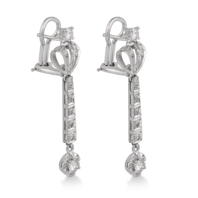 1950s Mid Century Diamond Silver Drop Earrings, A Pair For Sale - Image 4 of 6