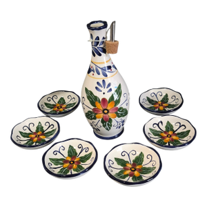 Late 20th Century Seven Piece Whole Home Painted Talavera Style Olive Oil Dipping Set