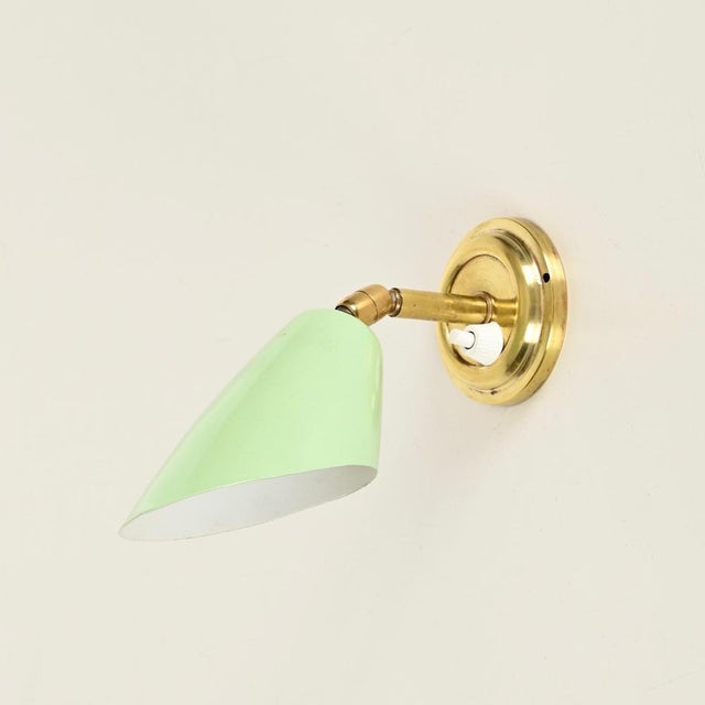 Italian Wall Lights in Brass and Green Metal by G. Ostuni, 1950s, Set of 2 For Sale - Image 3 of 17