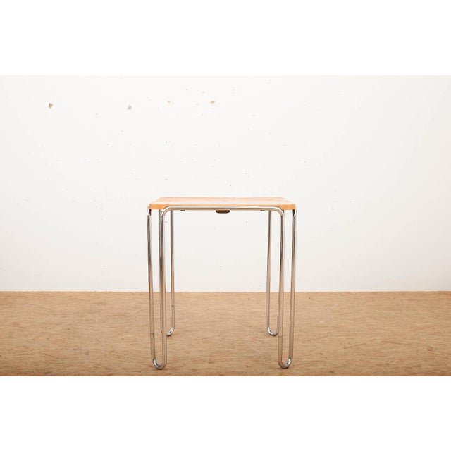 Loop Table B10 in Chrome-Plated Tubular Steel and Peach-Colored Lacquered Plywood by Marcel Breuer, 1927, in Worn...