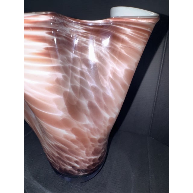 Murano Vintage Murano Style Pink White Swirl Sculptural Hand Blown Glass Vase For Sale - Image 4 of 4