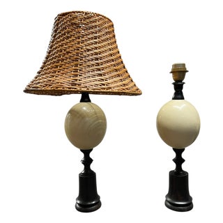 Vintage Exotic Wood and Ostrich Egg Lamps from Maison Jansen, 1950s, Set of 2 For Sale