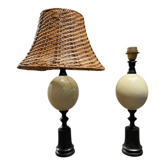 Vintage Exotic Wood and Ostrich Egg Lamps from Maison Jansen, 1950s, Set of 2 For Sale