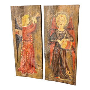 Vintage Hand Painted Folk Art Weathered Barn Siding Boards Angels Musicians