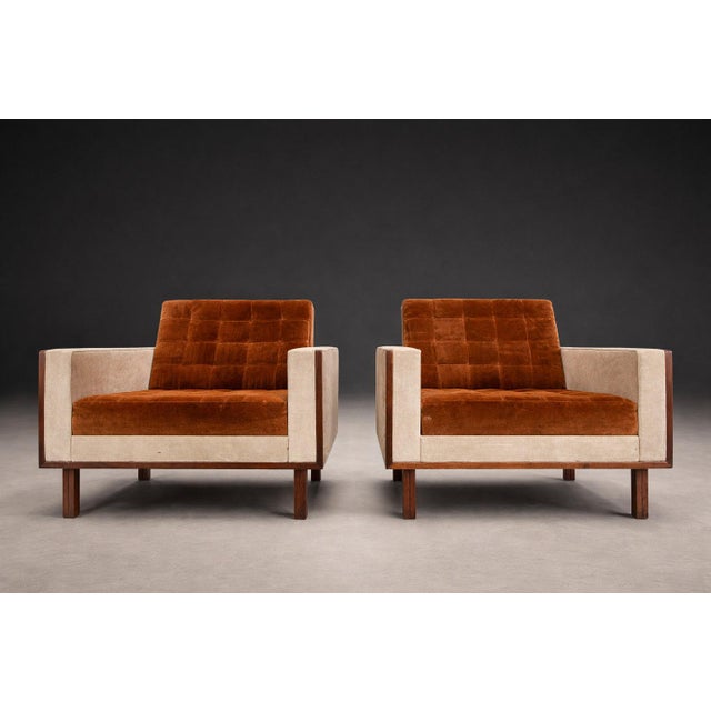 Wood Pair of Brazilian Modern Armchairs by Móveis Cimo, Rosewood, Cognac Mohair & Camel Wool, 1960s For Sale - Image 7 of 13