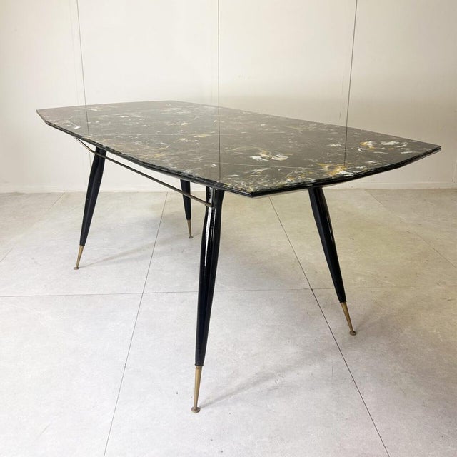Dining Table with Hexagonal Wooden Feet & Brass Terminals, 1960s For Sale - Image 12 of 15