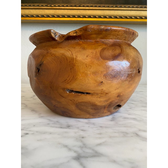 1970s Vintage 1970s Live Edge Handcarved Olivewood Burl Bowl For Sale - Image 5 of 11