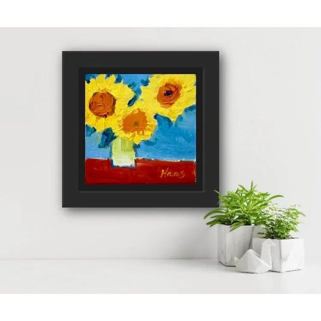 Contemporary Sunflowers in a Green Vase, Contemporary Impressionist Art For Sale - Image 3 of 6