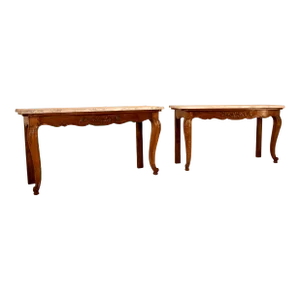 Pair of French Oak Consoles With Marble Tops, Circa 1900