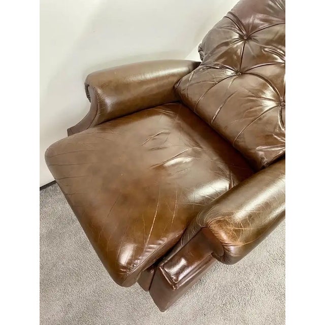 EEnglish Chesterfield Style Brown Leather Tufted Reclining & Rocking Club Chair For Sale - Image 9 of 12