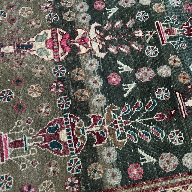 Greige 1950s Earthy Colors Persian Runner Rug For Sale - Image 8 of 9