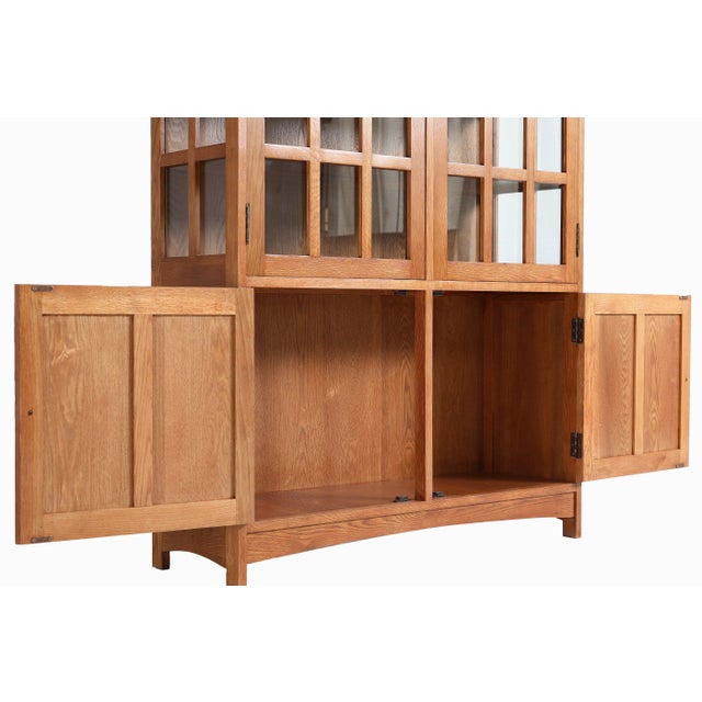 Wood Mission Oak 4 Door Display China Cabinet - Michael's Cherry Stain For Sale - Image 7 of 10