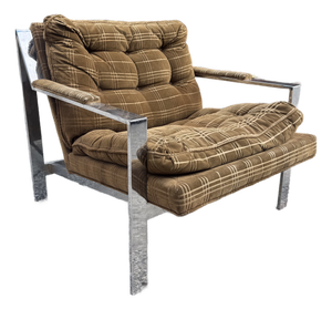 Milo Baughman Style Flat Bar Chrome Lounge Chair
