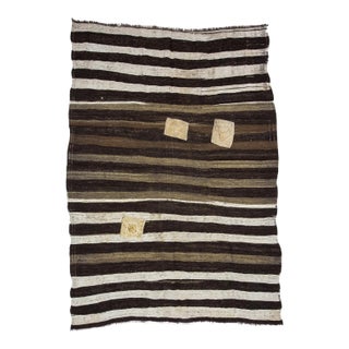 Vintage Striped Brown Kilim Rug-6'7x8'6" For Sale