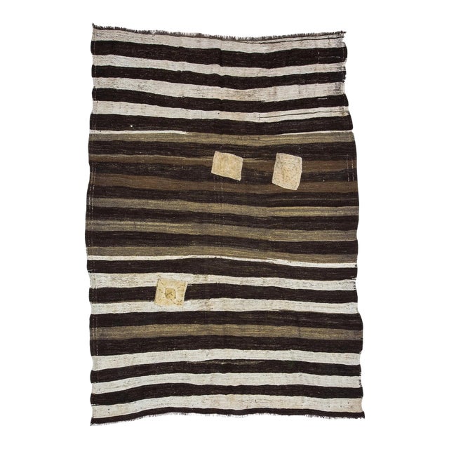 Vintage Striped Brown Kilim Rug-6'7x8'6" For Sale
