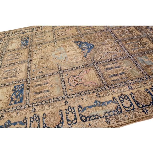 1930s Handmade Antique Persian Tabriz Wool Rug in Beige Withh Allover Design For Sale In New York - Image 6 of 7