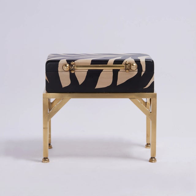 Black Pair of Vintage British Colonial Style Faux Zebra Boxes on Stands For Sale - Image 8 of 12