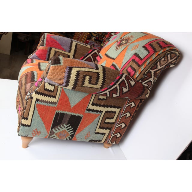Handmade Armchair Upholstery With Tribal Handwoven Vintage Kilim For Sale - Image 13 of 13
