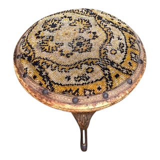 1920s-30s Gold/Black Wool Rug Ottoman/Stool For Sale