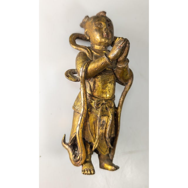 Chinese 17th Century or Earlier Ming Gilt Bronze Figure of Boy Attendant For Sale - Image 3 of 13