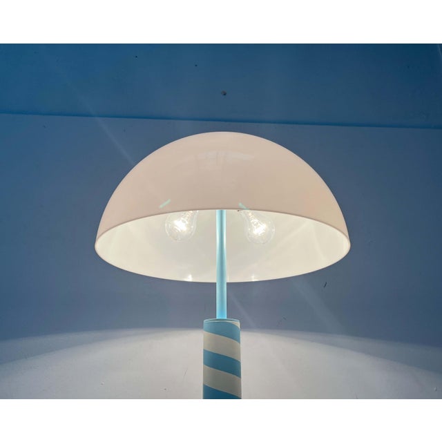 German Postmodern Table and Floor Lamps with Light Blue and White Swirl Pattern, 1980s, Set of 2 For Sale - Image 10 of 18