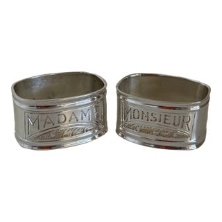 Vintage Art Deco French Silverplate “Madame & Monsieur” Napkin Rings, Pair For Sale