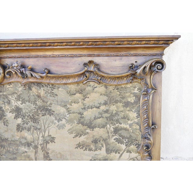 Antique French Louis XV Style Large Overmantle Trumeau Mirror With Tapestry For Sale - Image 4 of 13