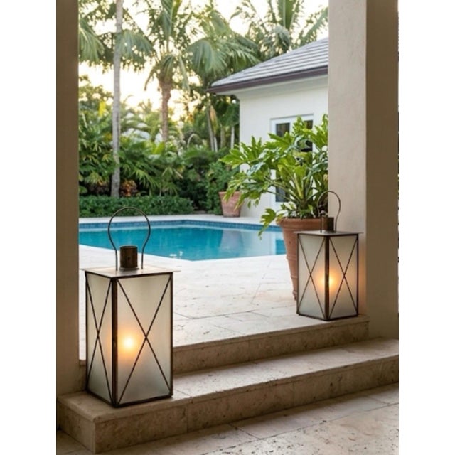 Pair of Neoclassical Style Mixed Metal Large Scale Hurricane Lanterns For Sale - Image 11 of 12