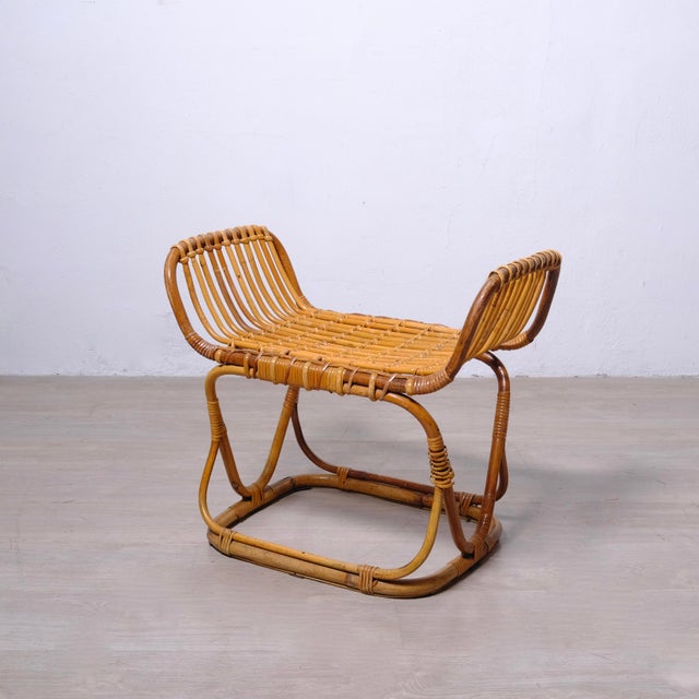 Wood Vintage Italian Bamboo and Wicker Ottoman, 1950s For Sale - Image 7 of 13