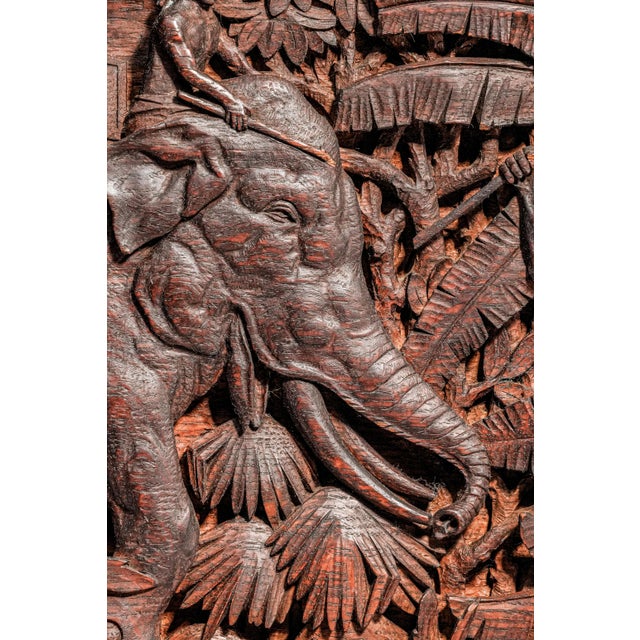 Early 20th Century Fascinated Large Antique Colonial India Hand Carved Wood Plaque Anglo-Indian Elephant Tiger Safari Wall Panel British Raj Art Home Decor For Sale - Image 5 of 16