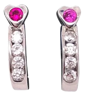 14 Karat White Gold Diamond and Ruby Earrings Latch Back 0.40 TDW, A Pair