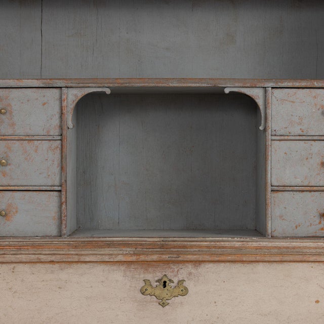 18th C. Swedish Gustavian Period Gray Painted Secretary With Library For Sale - Image 14 of 18