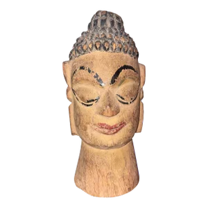 19th Century Himalayan Carved Buddha Head With Painted Detailing