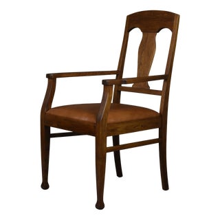 Art Deco Oak Armchair with Leather Seat, 1920s-1930s For Sale