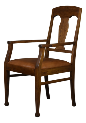 Art Deco Oak Armchair with Leather Seat, 1920s-1930s